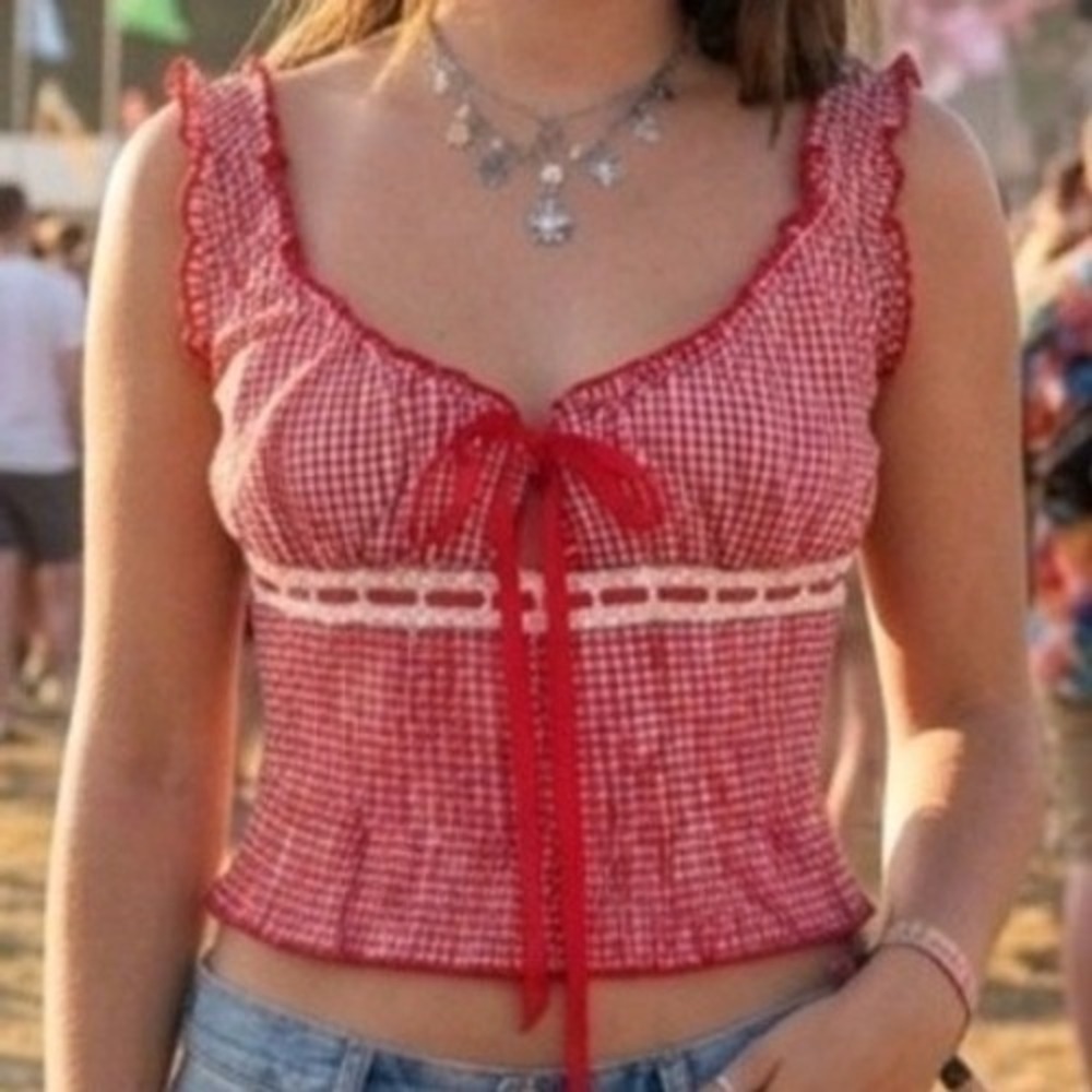 That's‎ So Fetch Minnie Red Gingham Crop Top US 6 Coquette Picnic Summer Cami